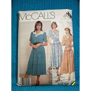 McCalls Sewing Pattern 3081 shirt dress drop waist 1980s size 8 10